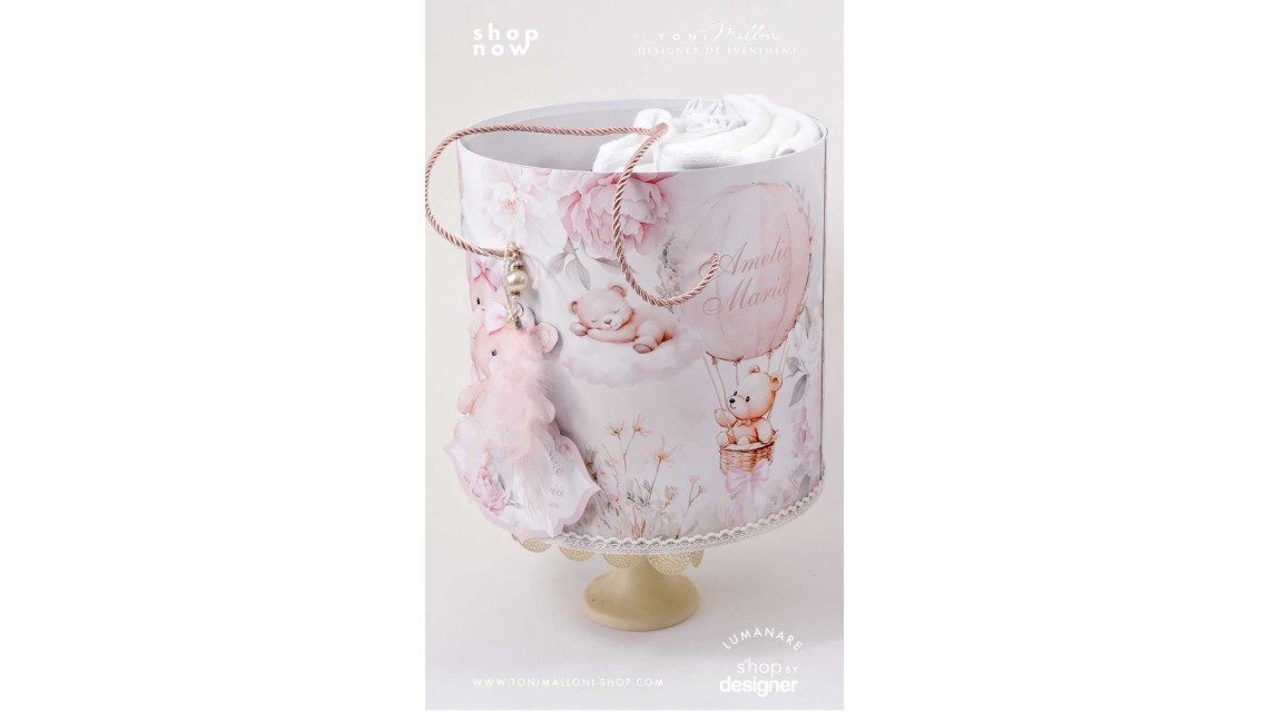 Trusou botez cu ursuleti si hortensii Teddy Bear Pink 1